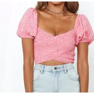 Hello Molly Pink Smocked Crop Cottage Festival Prairie Top Size 4 /‎ Small